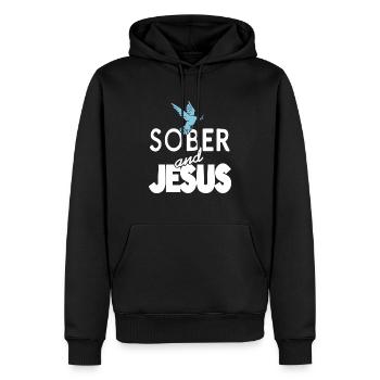 Sober And Jesus Retro Christian Sobriety T-Shirt - Männer Premium Bio Hoodie - Schwarz - Vorne - Nico (187cm)