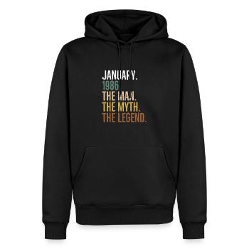 Janvier 1986 L’homme Le mythe La légende - Sweat à capuche Premium bio Homme - noir - Devant - Nico (187cm)