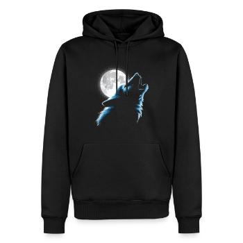 Wolf howling at the moon - Men’s Premium Organic Hoodie - black - Front - Nico (187cm)