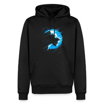 Lionne dans le cercle bleu - Sweat à capuche Premium bio Homme - noir - Devant - Nico (187cm)