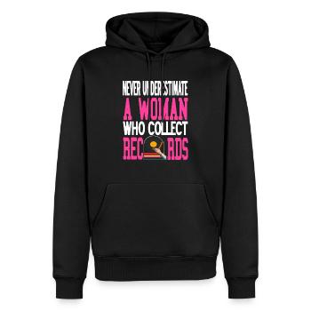 Ne sous-estimez jamais une femme qui collectionne des dossiers - Sweat à capuche Premium bio Homme - noir - Devant - Nico (187cm)