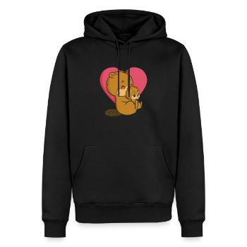 Biber Biberbaby umarmt - Lustiger Biber - Männer Premium Bio Hoodie - Schwarz - Vorne - Nico (187cm)