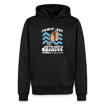 Biber Dam Break Pause - Lustiger Biber - Männer Premium Bio Hoodie - Schwarz - Vorne - Nico (187cm)