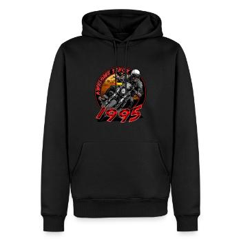 Génial depuis 1995, anniversaire du motard - Sweat à capuche Premium bio Homme - noir - Devant - Nico (187cm)