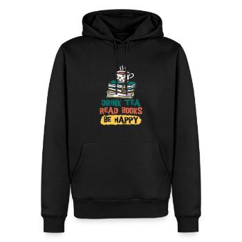 Boire du thé Lire des livres Être heureux - Sweat à capuche Premium bio Homme - noir - Devant - Nico (187cm)