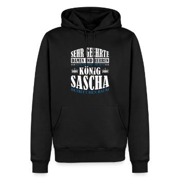 Sascha Namensshirt mit lustigem König Spruch - Männer Premium Bio Hoodie - Schwarz - Vorne - Nico (187cm)