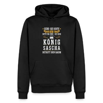 Sascha Namensshirt mit lustigem König Spruch - Männer Premium Bio Hoodie - Schwarz - Vorne - Nico (187cm)