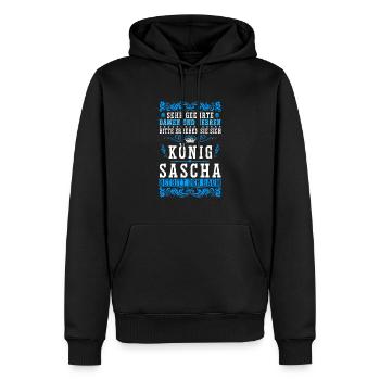 Sascha Namensshirt mit lustigem König Spruch - Männer Premium Bio Hoodie - Schwarz - Vorne - Nico (187cm)