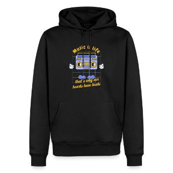 Music Is Life That's Why Our Hearts Have Beats - Männer Premium Bio Hoodie - Schwarz - Vorne - Nico (187cm)