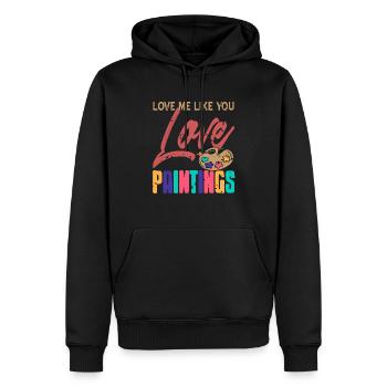 Aimez-moi comme vous aimez les peintures Drôle de peintre - Sweat à capuche Premium bio Homme - noir - Devant - Nico (187cm)