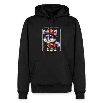 Pompier, amoureux des huskies - Sweat à capuche Premium bio Homme - noir - Devant - Nico (187cm)