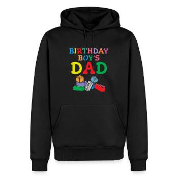 Le père d’un garçon d’anniversaire construit des blocs de construction - Sweat à capuche Premium bio Homme - noir - Devant - Nico (187cm)