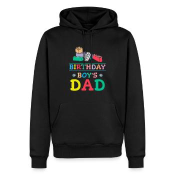 Le père d’un garçon d’anniversaire construit des blocs de construction - Sweat à capuche Premium bio Homme - noir - Devant - Nico (187cm)