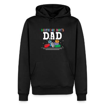 Le père d’un garçon d’anniversaire construit des blocs de construction - Sweat à capuche Premium bio Homme - noir - Devant - Nico (187cm)