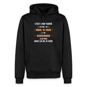 Beau gosse homme cuisinier - Sweat à capuche Premium bio Homme - noir - Devant - Nico (187cm)