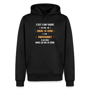Papounet - Sweat à capuche Premium bio Homme - noir - Devant - Nico (187cm)