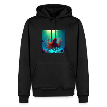 Animaux océaniques, grande pieuvre orange - Sweat à capuche Premium bio Homme - noir - Devant - Nico (187cm)