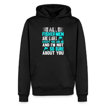 Alle Fischer sind Lügner außer dir und mir - Männer Premium Bio Hoodie - Schwarz - Vorne - Nico (187cm)