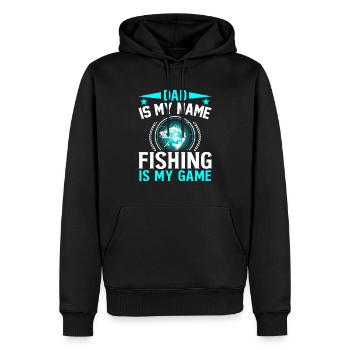 Papa ist mein Name, Fischer ist mein Spiel - Männer Premium Bio Hoodie - Schwarz - Vorne - Nico (187cm)