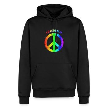 Friedlich/ Peace Logo - Männer Premium Bio Hoodie - Schwarz - Vorne - Nico (187cm)