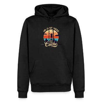 Geocaching - Im Just Here For The Cache - Männer Premium Bio Hoodie - Schwarz - Vorne - Nico (187cm)