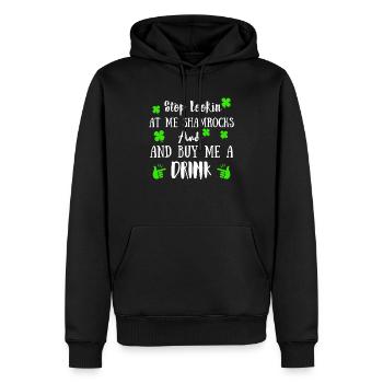 Hören Sie auf, mich zu sehen Kleeblätter und kaufen Sie mir einen Drink - Männer Premium Bio Hoodie - Schwarz - Vorne - Nico (187cm)