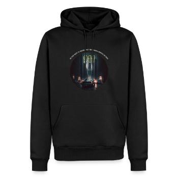 Kommt immer pünktlich an! - Männer Premium Bio Hoodie - Schwarz - Vorne - Nico (187cm)