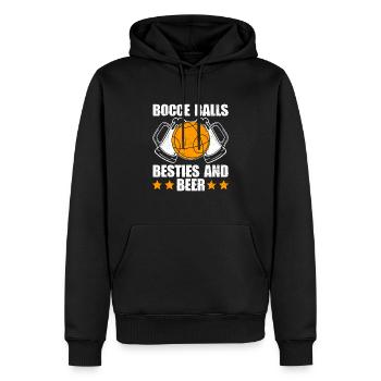 Boules de boccia, copains et bière - Boccia ball - Sweat à capuche Premium bio Homme - noir - Devant - Nico (187cm)