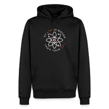 Mon atome est plus grand que ton Dieu - Athée - Sweat à capuche Premium bio Homme - noir - Devant - Nico (187cm)