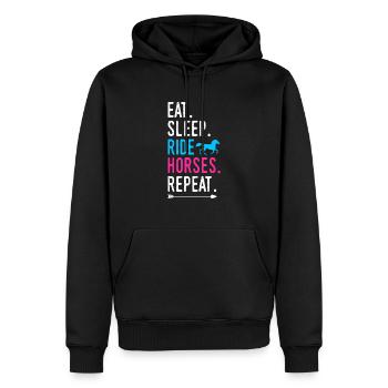 Manger Dormir Balade Chevaux Répéter Balade à cheval - Sweat à capuche Premium bio Homme - noir - Devant - Nico (187cm)