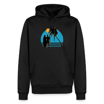 Surfeur avec palmier - Sweat à capuche Premium bio Homme - noir - Devant - Nico (187cm)