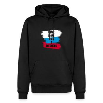 J’ai plus de 4 questions vintage texte simple - Sweat à capuche Premium bio Homme - noir - Devant - Nico (187cm)