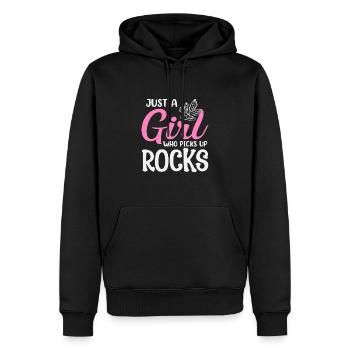 Juste une fille qui ramasse des minéraux rocheux - Sweat à capuche Premium bio Homme - noir - Devant - Nico (187cm)