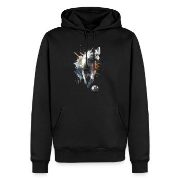 Süße Tier Fußballspieler, weißer Wolf - Männer Premium Bio Hoodie - Schwarz - Vorne - Nico (187cm)