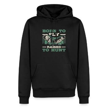 Zum Fliegen Geboren Und Zum Jagen Aufgezogen - Männer Premium Bio Hoodie - Schwarz - Vorne - Nico (187cm)