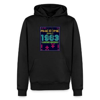 Awesome since 1983 limited edition - Men’s Premium Organic Hoodie - black - Front - Nico (187cm)