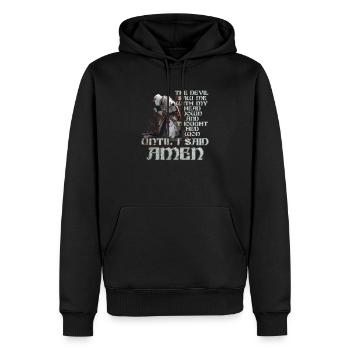 Der Teufel sah, dass ich dachte, er hätte die heiligen Schriften Jesu gewonnen - Männer Premium Bio Hoodie - Schwarz - Vorne - Nico (187cm)