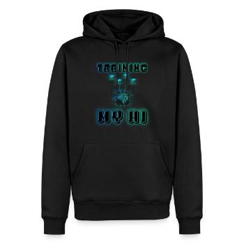 TRAINING MY HI (Human Intelligence) - Men’s Premium Organic Hoodie - black - Front - Nico (187cm)