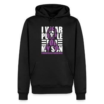 Je porte du violet pour mon fils - Sweat à capuche Premium bio Homme - noir - Devant - Nico (187cm)