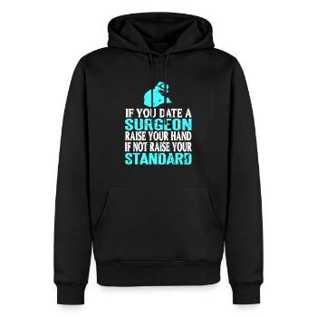 Si vous sortez avec un chirurgien levez la main drôle - Sweat à capuche Premium bio Homme - noir - Devant - Nico (187cm)