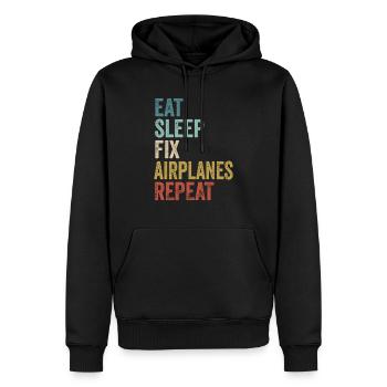 Essen, schlafen, Flugzeuge reparieren, Flugzeugmechaniker wiederholen - Männer Premium Bio Hoodie - Schwarz - Vorne - Nico (187cm)