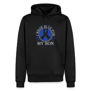Je porte du bleu pour mon fils - sensibilisation à - Sweat à capuche Premium bio Homme - noir - Devant - Nico (187cm)