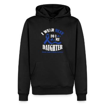 Je porte du bleu pour mon fils - sensibilisation à - Sweat à capuche Premium bio Homme - noir - Devant - Nico (187cm)