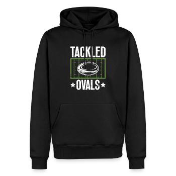 Ovales plaqués - Drôle de rugby - Sweat à capuche Premium bio Homme - noir - Devant - Nico (187cm)