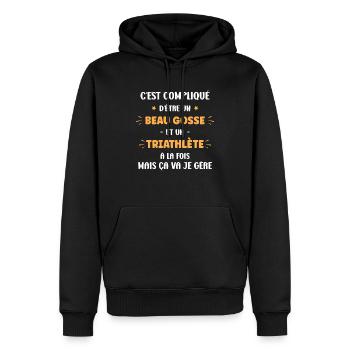 Beau gosse triathlète - Sweat à capuche Premium bio Homme - noir - Devant - Nico (187cm)