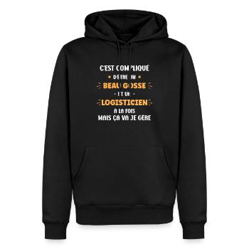 Beau gosse Logisticien - Sweat à capuche Premium bio Homme - noir - Devant - Nico (187cm)