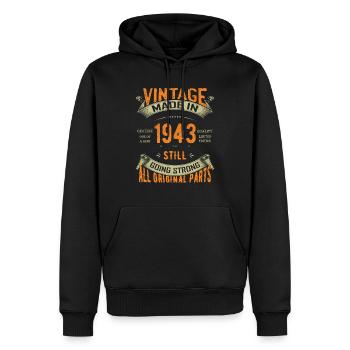 Millésime 1943 Classique Anniversaire 80 ans de force - Sweat à capuche Premium bio Homme - noir - Devant - Nico (187cm)