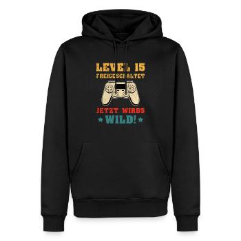 Level 15 Freigeschaltet Geburtstagsgeschenk - Männer Premium Bio Hoodie - Schwarz - Vorne - Nico (187cm)