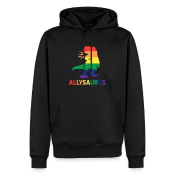 Allysaurus dinosaur in rainbow flag for ally LGBT - Men’s Premium Organic Hoodie - black - Front - Nico (187cm)