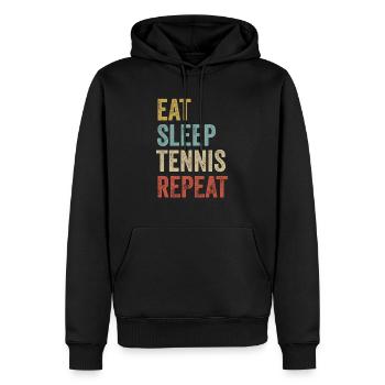 Essen Schlafen Tennis Wiederholen Tennisspieler anwesend - Männer Premium Bio Hoodie - Schwarz - Vorne - Nico (187cm)
